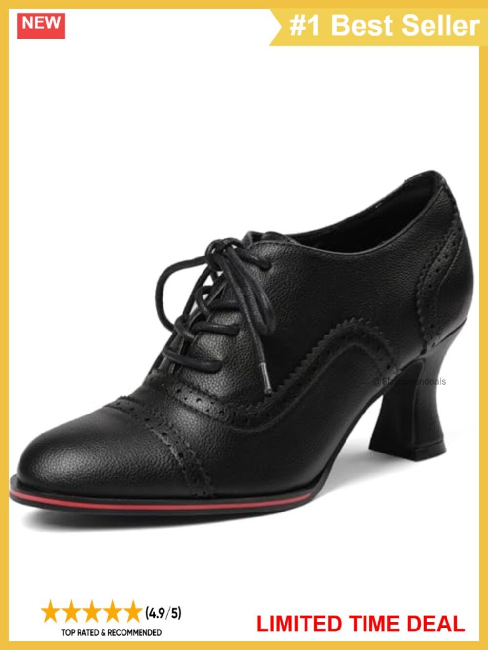 Women's Wingtip Oxford Lace Up Chunky Heel Brogues Shoes
